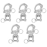 5pcs 316 Stainless Steel Swivel Jaw Snap Shackles, Heavy Duty Quick Release Spring Hook Clips, Marine-Grade Carabiner Sailboat Lift Rope Shackle for Sailing Rigging Climbing Towing Industrial Halyard