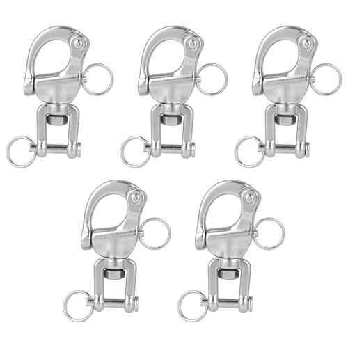 5pcs 316 Stainless Steel Swivel Jaw Snap Shackles, Heavy Duty Quick Release Spring Hook Clips, Marine-Grade Carabiner Sailboat Lift Rope Shackle for Sailing Rigging Climbing Towing Industrial Halyard