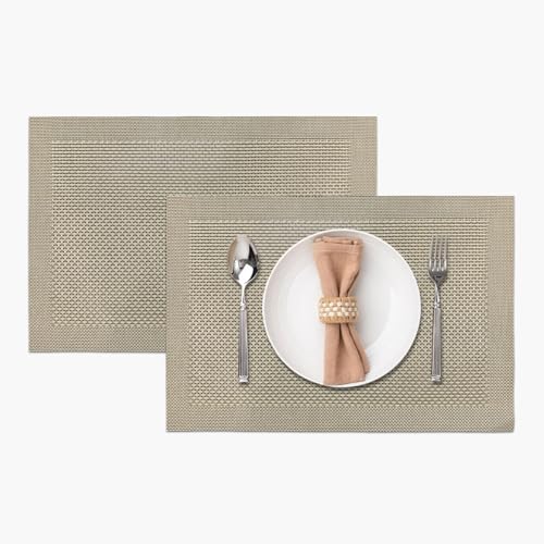 Image of Amazon Brand - Umi PVC Vinyl Box Design Placemat ST0000434 - Heat Resistant, Wipe Clean, Anti-Skid Table Mats for Dining Table, KitchenHome Decor (30x45 CM Golden Set of 2)