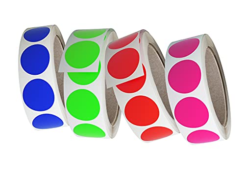 Royal Green 30mm Dot Stickers, Red Blue Neon Mix, 4 Rolls, 4000 Pack
