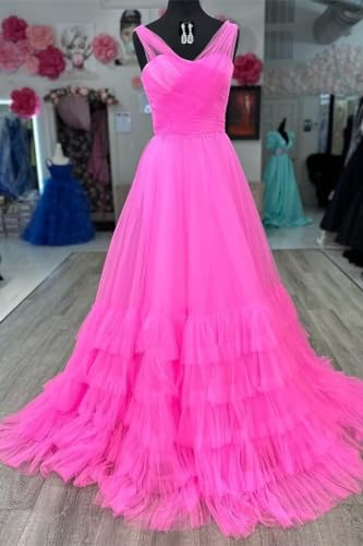 Layered Tulle Prom Dresses V Neck Ball Gowns for Women Foraml A Line Plus Size Evening Dress3