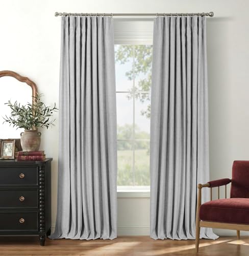 Image of INOVADAY 100% Blackout Curtains for Bedroom, Grey Black Out Curtains 84 Inch Long, Clip Rings Linen Blackout Drapes, Thermal Insulated Room Darkening for Living Room, 2 Panels - W50xL84