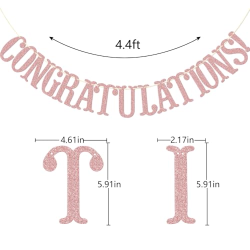 Image of Congratulations Banner, Graduation Party Decor | Rose Gold Glitter Congrats Sign for Retirement, Wedding, Job Promotion Party Decorations, Pre-strung