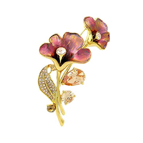 Glamorousky Flower Brooch with Orange Austrian Element Crystals and CZ