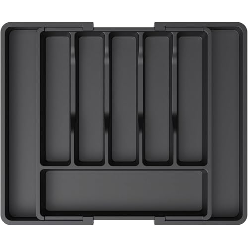 Image of Expandable Utensil Organizer for Kitchen Drawer - Adjustable Plastic Cutlery and Flatware Tray with 8 Compartments, BPA Free Silverware Holder for Spoons, Knives, Spatula and Cooking Tools