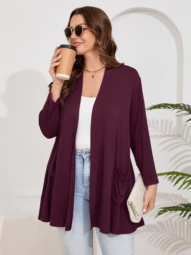 Image of BELAROI Plus Size Lightweight Cardigan Sweaters for Women Casual Open Front 3 /4 Sleeve Cover Up