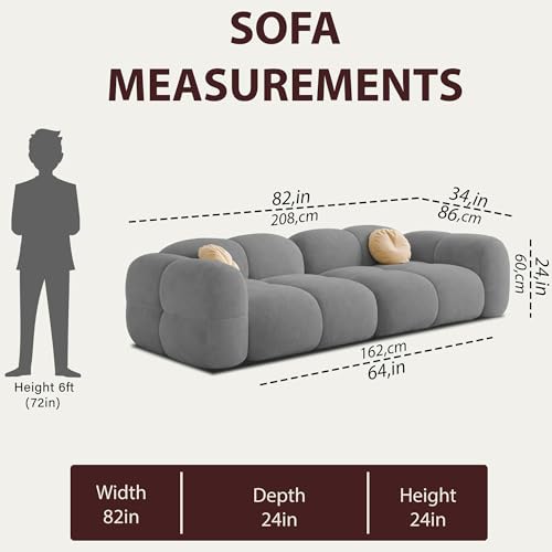 Image of Casaliving Vetras Modern Velvet Bubble Cloud Sofa, Tufted Design Upholstered 3 Seater Sofa Set for Living Room,(Dark Grey Colour) Premium Velvet Fabric Sofa Set