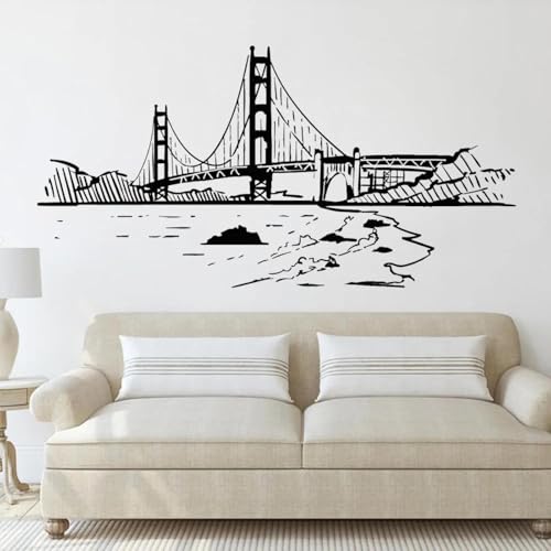 FGJFGGFR Adesivo da parete in PVC nero adesivo da parete con skyline di San Francisco adesivo murale con città decalcomania per soggiorno e camera da letto