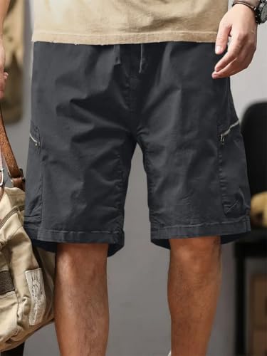 Image of Leriya Fashion Men's Cotton Cargo Shorts with Elastic Drawstring Waist | Multiple Utility Pockets & Zipper Side Pocket | Summer Shorts for Daily Outfits, Hiking, Trekking & Street Style