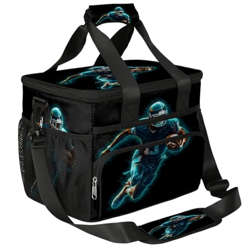 Mexpekil Bolsa térmica grande con diseño de jugador de fútbol americano, pintura artística, 15 L, bolsa de almuerzo aislada a prueba de fugas suave para playa con correa para picnic, camping, viajes