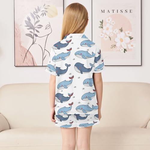 ALAZA Cute Whale Cartoon White Pajamas Satin Pajama Set Short Sleeve Button Down Sleepwear4