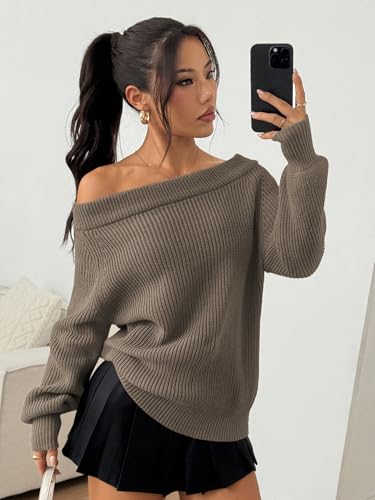 Image of ZAFUL Sweaters for Women Off Shoulder Knit Sweater with Long Sleeve Loose Pullover Jumper Tops
