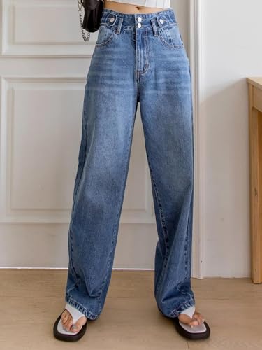 Image of KOTTY Wide Fit Denim Pants - Women's High Rise Wide Leg Comfort
