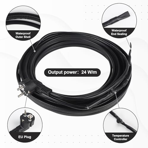 CPROSP 4m Heizkabel 250V 24W/m, Frostschutz Wasserleitung Heizband, Heizleitung mit Schutzkontaktstecker, Dachrinnenheizung Frost, eisfrei Heizleitung mit Thermostat für Wasserleitungen oder Pflanzen