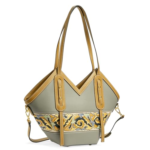 Women's Leather Tote Bag & Large Capacity Hand-Carved Cloud Design, Full-Grain Cowhide