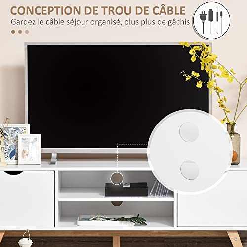Meuble TV Scandinave Blanc 150 cm 2 placards HOMCOM
