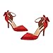 ERIJUNOR E1876B Wedding Evening Party Shoes Comfortable Mid Heels Pumps with Bow Knot Ankle Strap Wide Width Satin Shoes Red Size 9