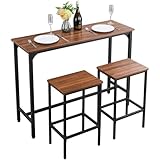 VEVOR Bartisch-Set (3-TLG.) mit 2 Barhocker & abgerundeten Kanten, rechteckiger Kneipentisch Stehtisch (120 x 40 x 90 cm), Bistrotisch Esstisch rustikales Braun Schwarz, geeignet f&uuml;r B&uuml;ro Minibar