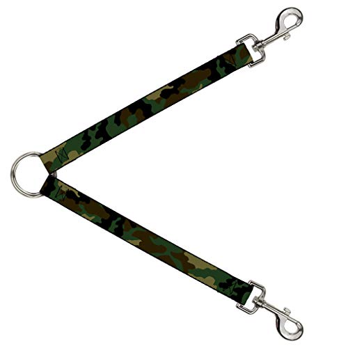 Correa divisora Buckle Down DLS-W20301 Camo Oliva de 2,54 cm de ancho para pasear dos perros 2