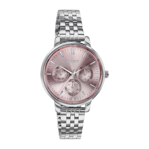 Image of Sonata Verve Quartz Analog with Pink Dial Rose Gold Sheet Metal Strap Watch for Women - 87102SM01