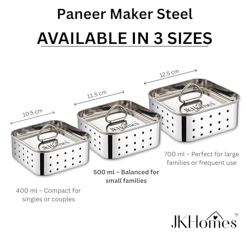 Image of Paneer Maker Steel | Stainless Steel Paneer Maker Mould Press with Muslin Cloth | Paneer Press for Homemade Paneer & Tofu | Rust Resistant, Easy to Clean (400ml)