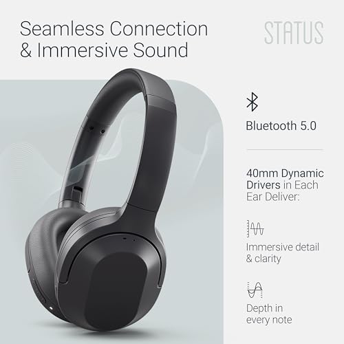 Status Core ANC Active Noise Cancelling Headphones - Cave - Over Ear Head Phones w/Built-in Microphones - Wireless & Bluetooth + Detachable 3.5mm Wired - USB-C Charging Cable - 30 Hour Battery - Image 6