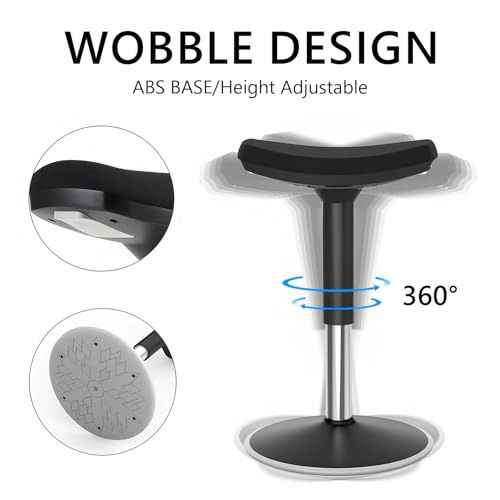 Image of Standing Desk Chair, Ergonomic Office Swivel Stool, Wobble Stool, Height Adjustable Chair Without Backrest for Office, Home,Living Room (Black, 20~25'')
