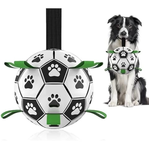 QDAN Dog Toys Soccer Ball with Straps, Interactive Dog Toys for Tug of War, Puppy Birthday Gifts, Dog Tug Toy, Dog Water Toy, Durable Dog Balls World Cup for Small & Medium Dogs（6 Inch） Cover