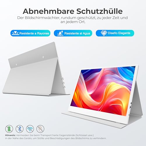 UFYQL Portable Monitor 15,6 Zoll (Tragbarer Monitor) mit FHD IPS Display, Plug and Play mit Schutzhülle, USB-C & HDMI Anschlüsse, VESA-kompatibel, für Laptop, PC, Mac, PS5, Xbox, Switch (Weiß) 5