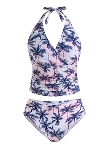 Image of YOURUIKEY Girls Tankini Swimsuit 2 Piece Halterneck Bathing Suit Adjustable Straps and Removable Bra for Girls and Teen 7-16Y