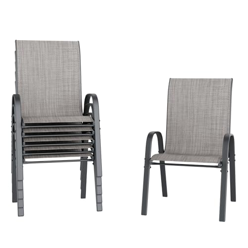 Image of Amopatio Patio Chairs Set of 6, Outdoor Stackable Dining Chairs for All Weather, Breathable Garden Outdoor Furniture for Backyard Deck(Light Grey)