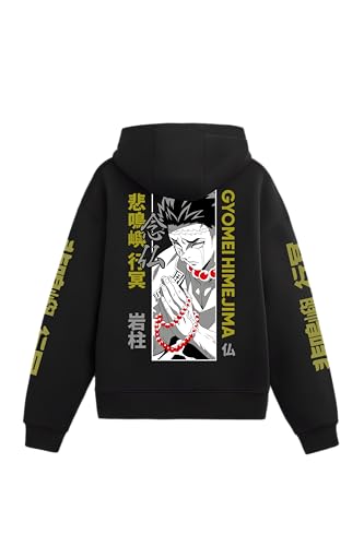 Image of Anime Inspired Design Unisex Pullover Hoodie, Black, Graphic Print Front and Back