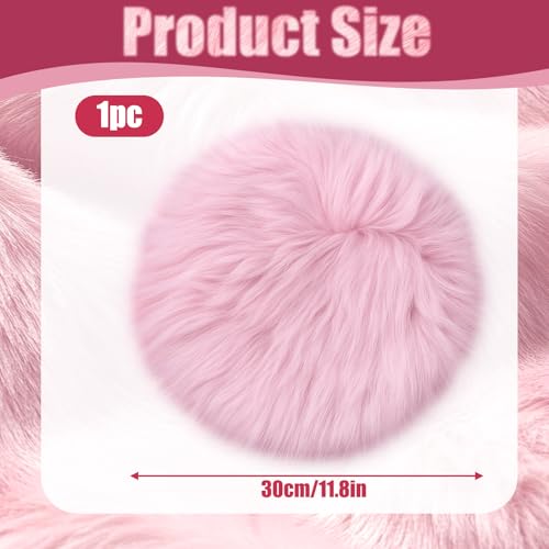 Tapete redondo mini de pelo sintético rosa 30 cm miniatura 3