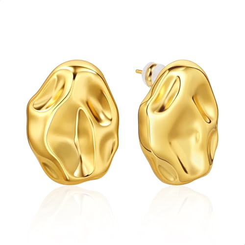 BOUTIQUELOVIN Orecchini Donna Bottone Oro Acciaio Inossidabile Orecchini Dorati Grandi