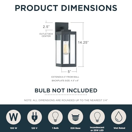 Image of Quoizel Westover 14 inch Outdoor Wall Sconce, 1-Light Earth Black with Clear Beveled Glass, E26 Base, Wet Rated