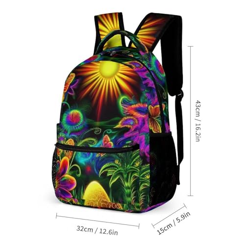 Backpack Book Bags with Lunch Box Storage Bag Backpack Set Daypack with Lunch Bag and Cosmetic Bags (Trippy Colorful Flowers Butterfly Floral (2))2