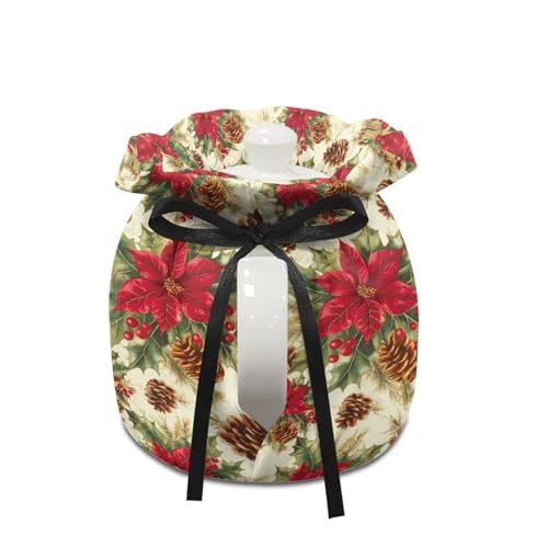 Image of Christmas Teapot Cozy for Teapot Tea Pots Cozy for Keeping Warm Portable Easy to Clean Coffee Poinsettia Pot Cozy Polyester for Hotel Thicken Kettle Dust Cover for Kitchen