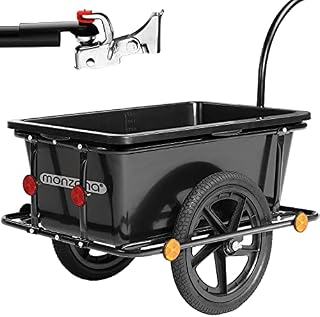 MONZANA® Bike Trailer with 90L Plastic Tub | Safety Coupling Tagalong Transport Trolley | Pneumatic Tyres | Reflectors | Pet Cart Wagon | Universal Cargo Towing | Storage | Black
