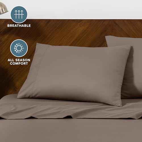 Image of Bare Home Microfiber Pillow Cases - King 20x40 - Cooling Pillowcases - Double Brushed - Easy Care - Envelope Closure (King Pillowcase Set of 2, Taupe)