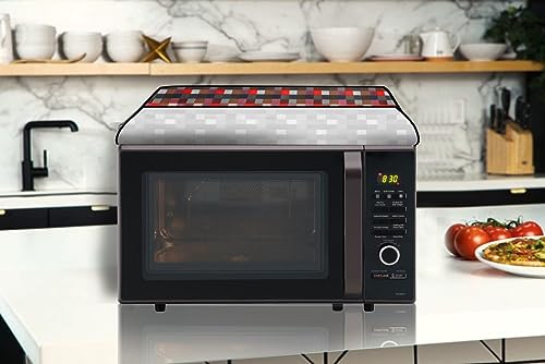 Image of The Furnishing Tree PVC Waterproof Microwave Oven Cover Compatible for Whirlpool 20 L Grill MW20GW Lattice Pattern Red