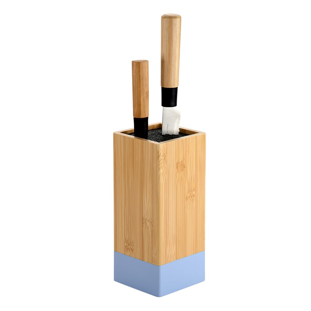 KESPER Knife Block, Material: Bamboo, Plastic, Dimensions: 10 x 10 cm, Height: 23 cm, Colour: Brown, Blue, 58032