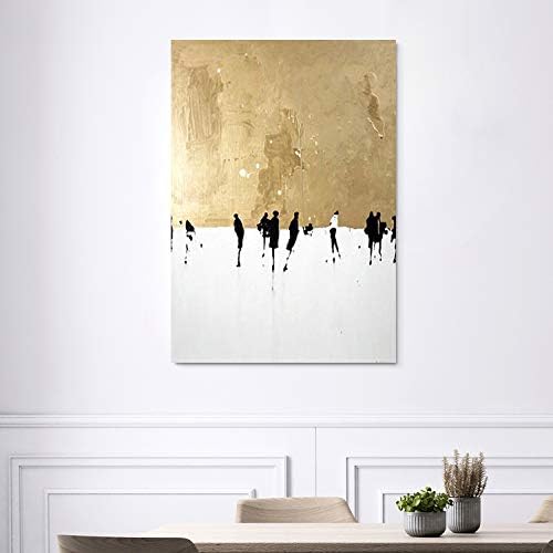 Faicai Art Abstract Metallic Gold Paintings Canvas Wall Art Thick Texture Palette Oil Paintings With White Background Modern Home Decor Pictures for Living Room Office Wall Decorations Framed 24"X36"