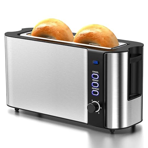 Single Long Slot Toaster 2 Slice, Stainless Steel Toaster, 6 Browning Levels, Cancel Defrost Reheat Functions, Remaining Time Display, Smart Toasters Wide Slots, For Sandwiches Waffles & Pastries
