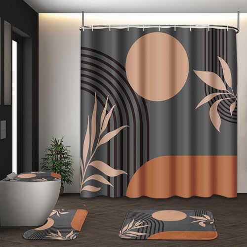 Tayney Boho Mid Century Shower Curtain Set with Toilet Lid