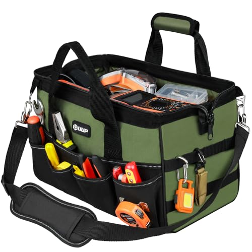 Image of UUP Heavy Duty Tool Bag 15-Inch, 16-Pocket Portable Empty Tool Box Organizer, Big Storage Toolbox Organization, Soft Handle Large Zipper Carrying Toolbag, Father Day Gifts for Him Dad Men, Green