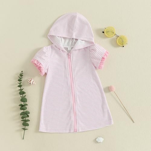 Girls Terry Cloth Swim Cover Up Zip Up Hooded Bathing Suit Coverup Wraps Rufled Puff Sleeve Pool Beach Robe Cover-Up2