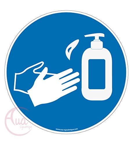 Preisvergleich Produktbild Aua Signaletique - Panneau Gestes Barrières Désinfection des Mains au Gel Hydroalcoolique Obligatoire - Ø 330 Mm, Vinyl Adhésif