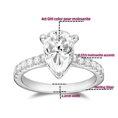 DovEggs Moissanite Engagement Ring for Women 4ct 7x11mm F-G-H Color Pear Cut Moissanite Hidden Halo Wedding Ring 14k Gold Quality Sterling Silver (10)2
