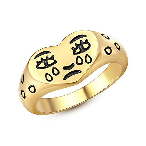 Crying Heart Ring Gold Fun Rings Crying Face Ring for Women Girls Sad Face Ring