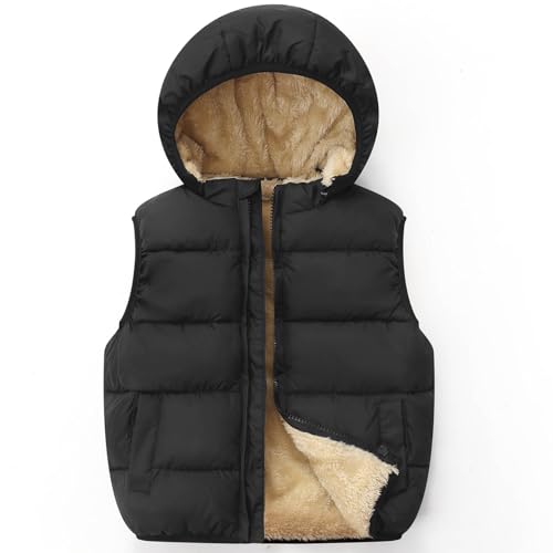 Toddler Winter Puffer Vest Fleece Hooded Sleeveless Jacket Padded Down Waistcoat Outwear for Baby Boys Girls